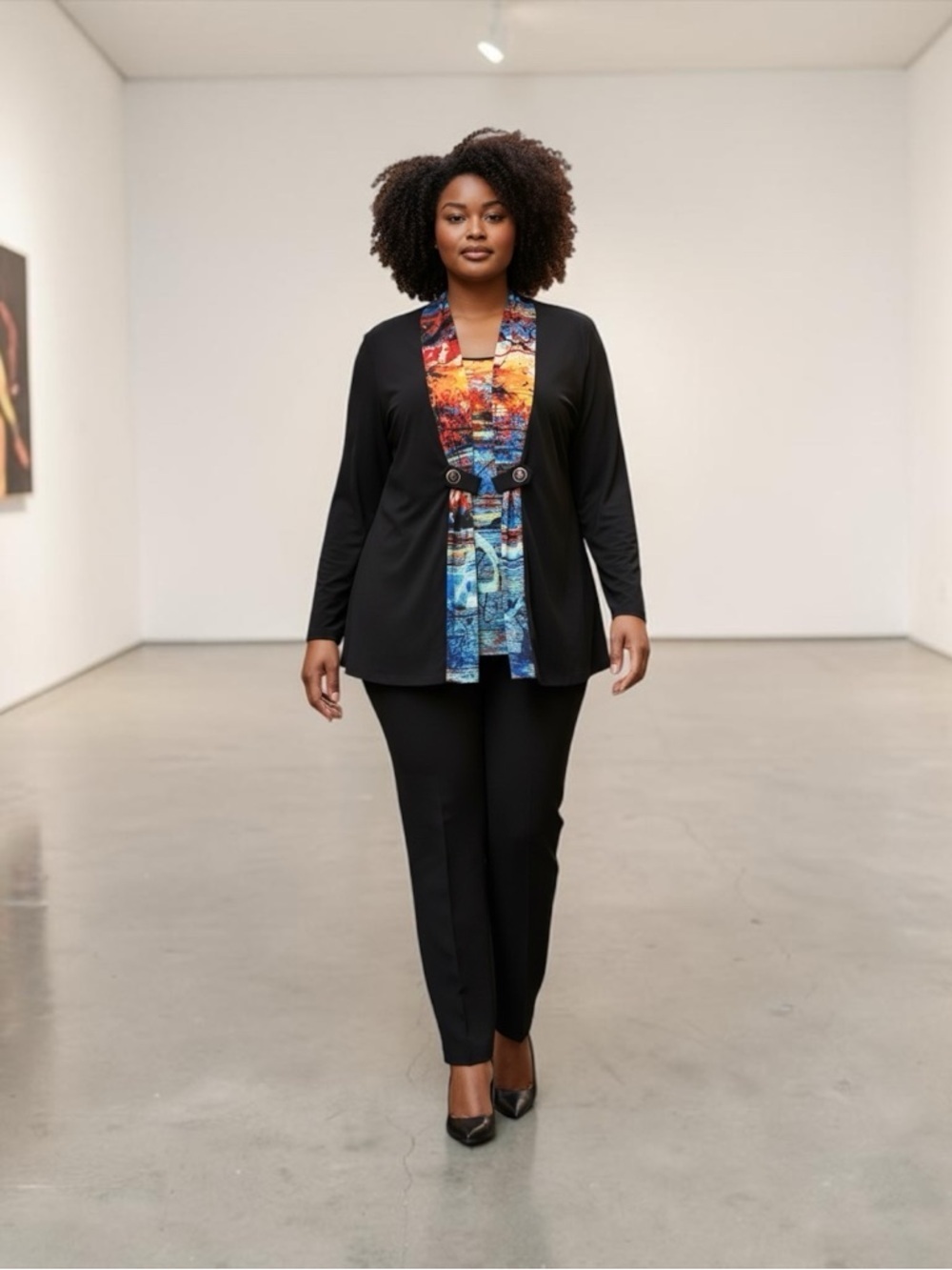 NEW, Bali, Plus Size Cardigan Top, XXL Black Abstract Print Stretch